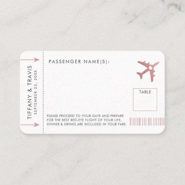 De Placement Carte d'escorte Pink Plane Boarding Pass Place (Devant)