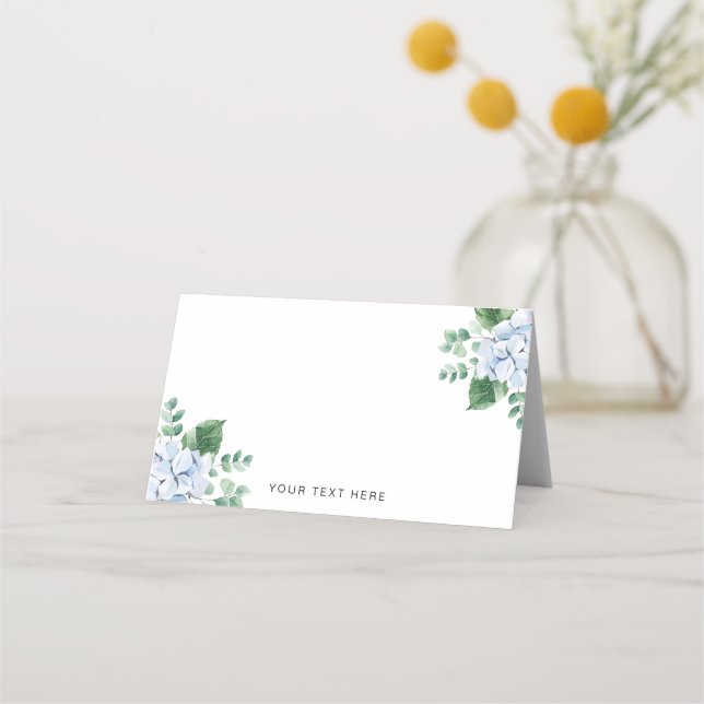 De Placement Carte d'escorte pliée Blue Hydrangea Place Card (Devant)