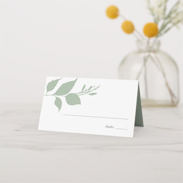 De Placement Carte Feuille Mariage moderne Sage Green (Devant)