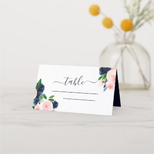 De Placement Carte Floral Place Mariage couleur bleu marine