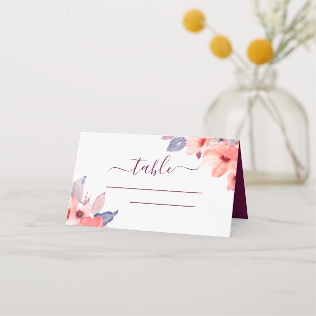 De Placement Carte Floral Place Mariage d'aquarelle Bourgogne (Devant)