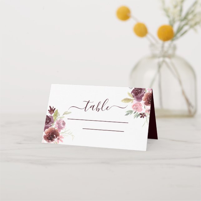 De Placement Carte Floral Place Mariage d'aquarelle Bourgogne (Devant)