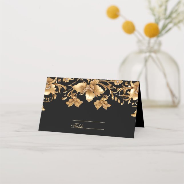De Placement Carte Gold Black Ornate Floral Place (Devant)
