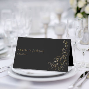 De Placement Carte Gold Linal Floral Blanc & Gold Place - Noir
