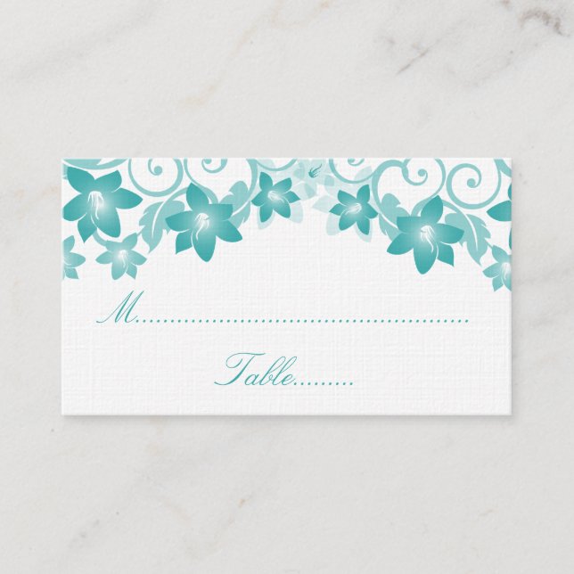 De Placement Carte Mariage Aqua Simple Floral (Devant)