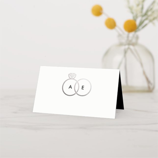 De Placement Carte Mariage argent moderne Anneau Monogramme (Devant)