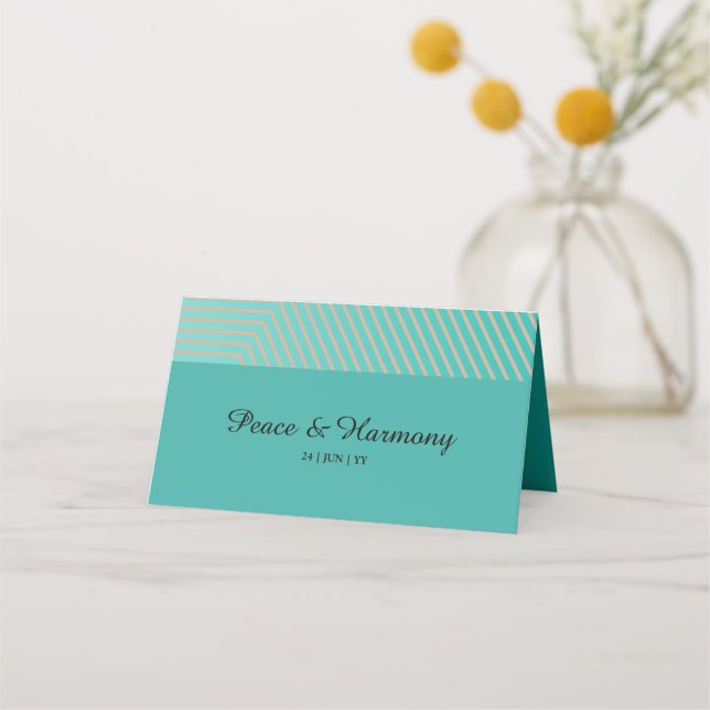 De Placement Carte Mariage Aurora Turquoise Stripes (Dos)