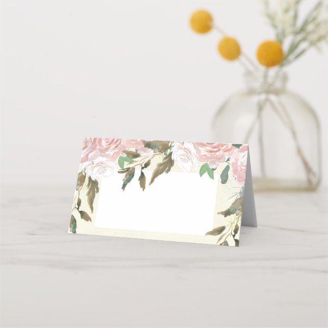 De Placement carte mariage couleur ivoire fleuri rose (Devant)