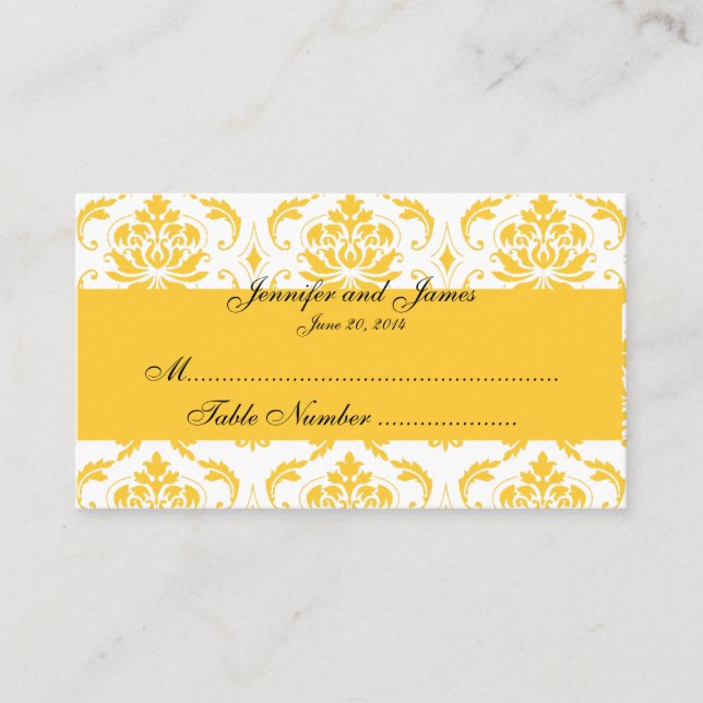 De Placement Carte Mariage damassé blanche jaune (Devant)
