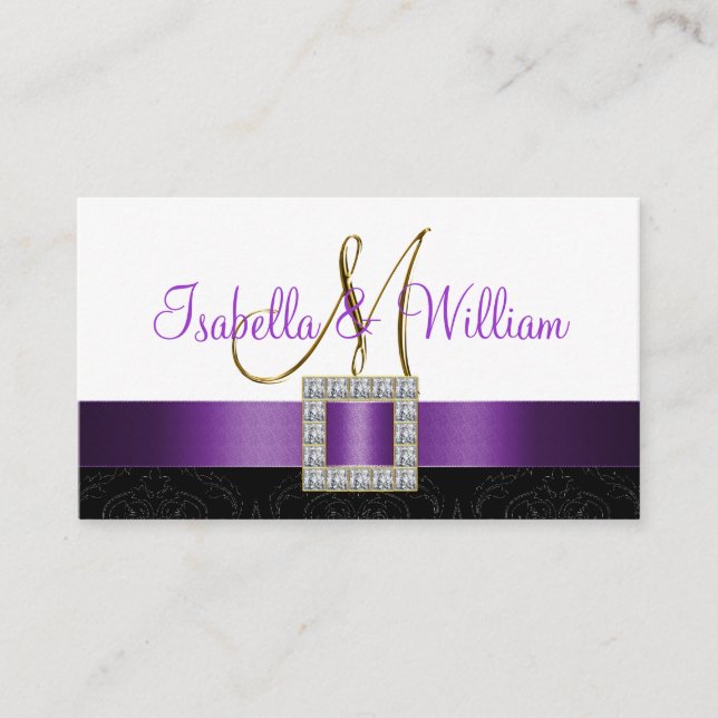 De Placement Carte Mariage damassé blanche violet noir (Devant)