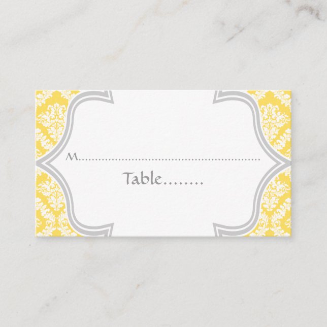 De Placement Carte mariage damassé citron jaune, gris (Devant)