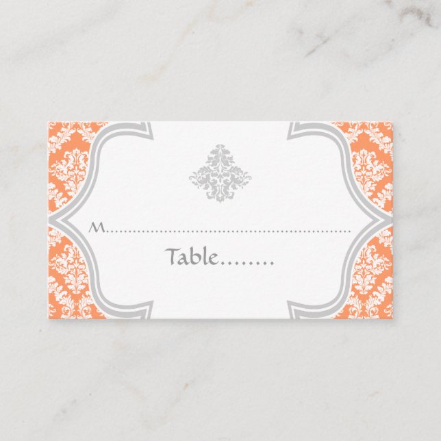 De Placement Carte mariage damassé grise, corail (Devant)