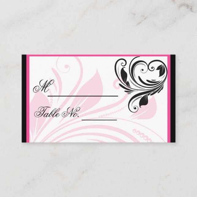 De Placement Carte Mariage Flore Noir et Rose foncé (Devant)