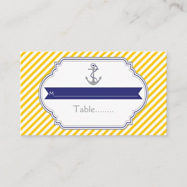 De Placement Carte mariage nautique à ancre jaune et blanche (Devant)