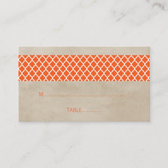 De Placement Carte Mariage Orange Rustique Quatrefoil (Devant)