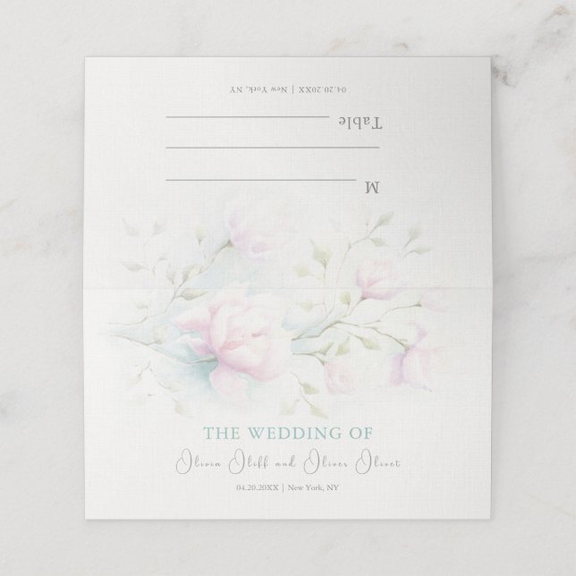 De Placement Carte Mariage Pink Magnolia (Extérieur déplié)