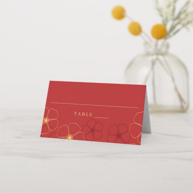 De Placement Carte Mariage Place Red & Gold Cherry Blossoms (Devant)