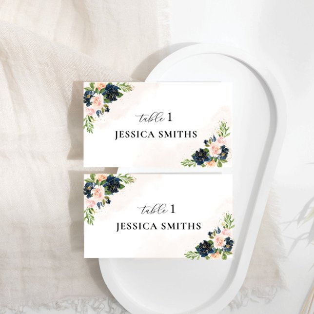 De Placement Carte Mariage plat Navy & Blush Pink (Créateur téléchargé)