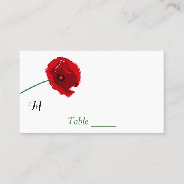 De Placement Carte mariage | Poppies rouges | Noir, Vert (Devant)