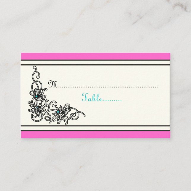 De Placement Carte mariage rose vigne fleurie rose turquoise (Devant)