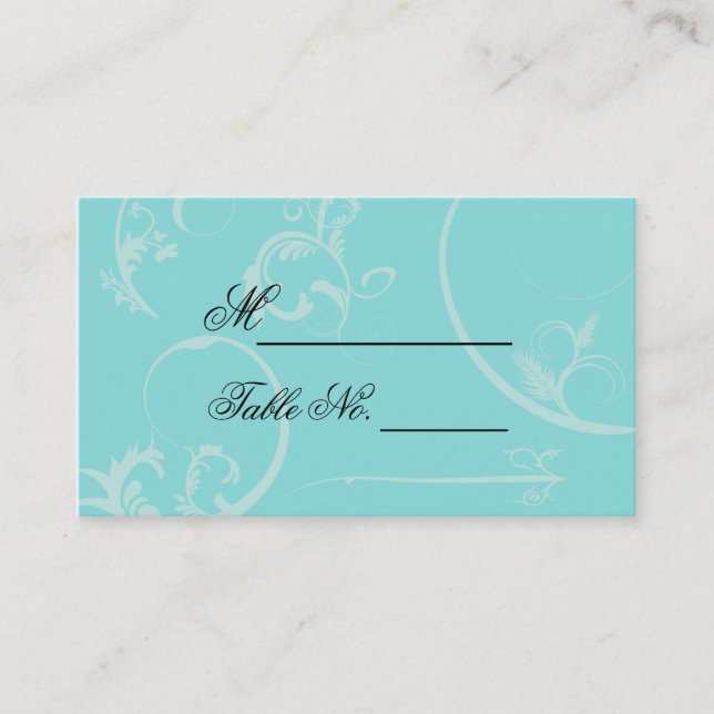 De Placement Carte Mariage Turquoise Black Swirl Flourdissante (Devant)