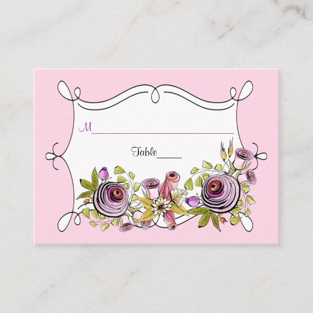 De Placement Carte Mariage Whimsical | Floraux d'aquarelle (Devant)