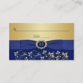 De Placement Carte Monogram Blue Gold Floral Place