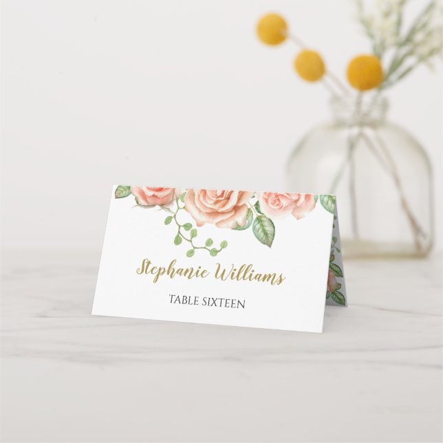 De Placement Carte Monogramme Blush Rose Floral Garden Place (Devant)