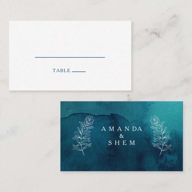 De Placement Carte Moody Ocean Watercolor Mariage plat Place (Devant / Derrière)