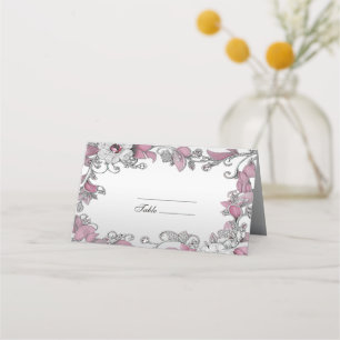 De Placement Carte Pink Silver White Floral Place