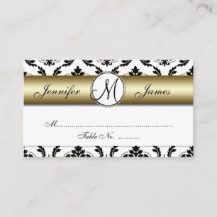 De Placement Carte Place Gold, Black, White Mariage damassé