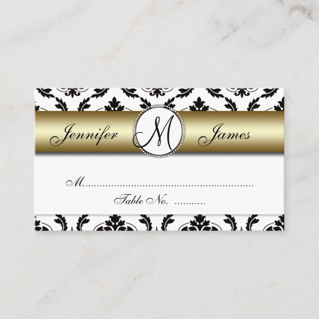 De Placement Carte Place Gold, Black, White Mariage damassé (Devant)