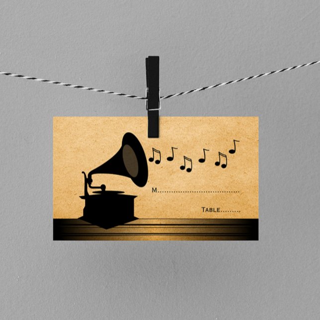 De Placement Carte Place Gramophone Ebony Vintage (Ebony Vintage Gramophone Place Card)