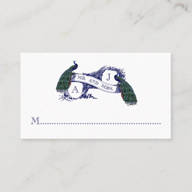 De Placement Carte Place Mariage bleu marine, Peacock Turquoise (Devant)