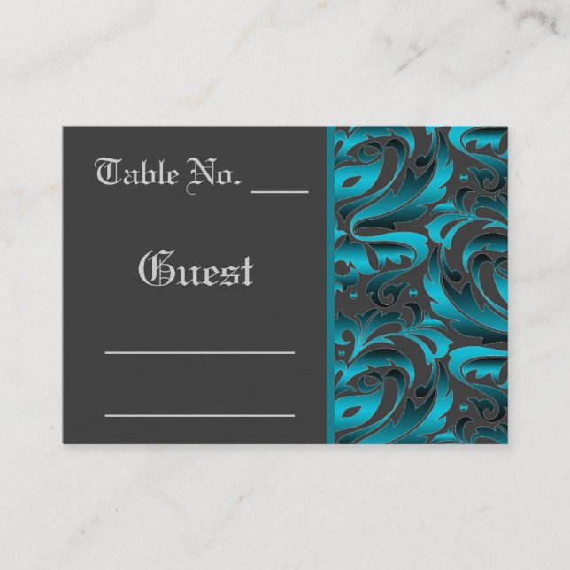 De Placement Carte Place Mariage damassé Turquoise foncée (Devant)