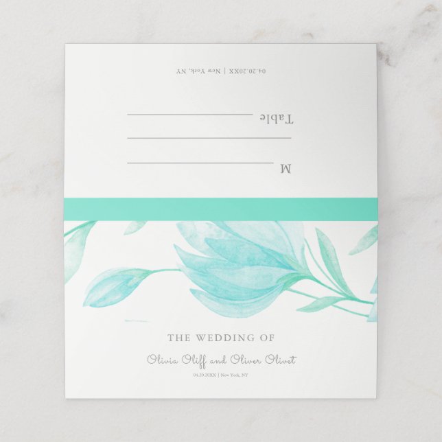 De Placement Carte Place Mariage turquoise Peonies (Extérieur déplié)