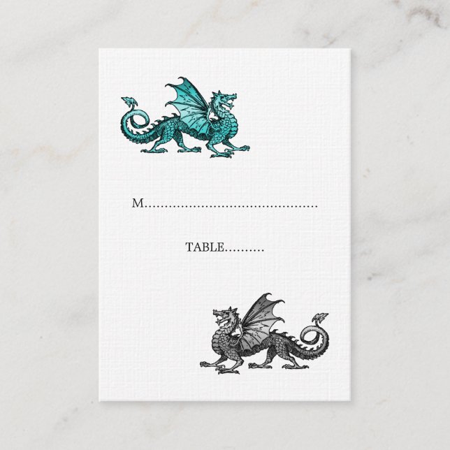 De Placement Carte Place Mariage turquoise Silver Dragon (Devant)