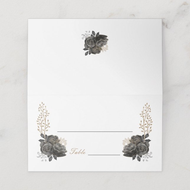 De Placement Carte Place pliée Quinceañera en noir et or (Extérieur déplié)