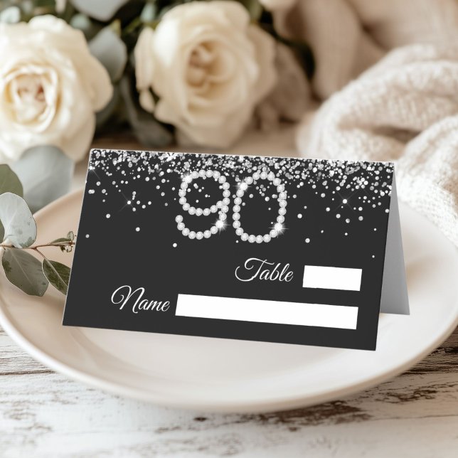 De Placement Carte pliée pour fête des 90 ans avec diamants (Diamonds 90th Birthday Party Table place card)