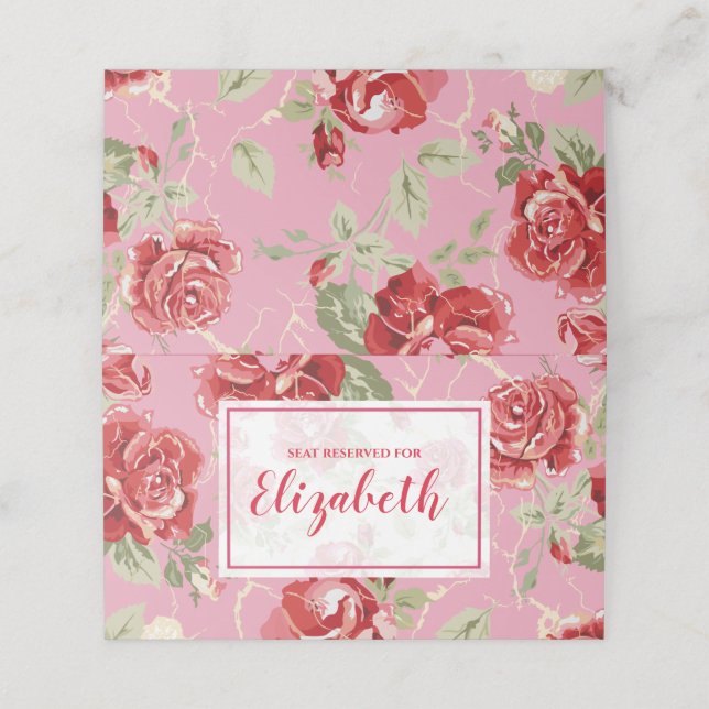 De Placement Carte rouge rose et blanc classique à imprimer (Extérieur déplié)