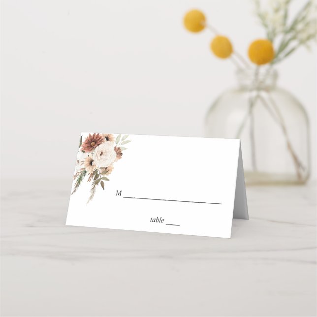 De Placement Carte Rustique Neutre Boho Floral Place (Devant)