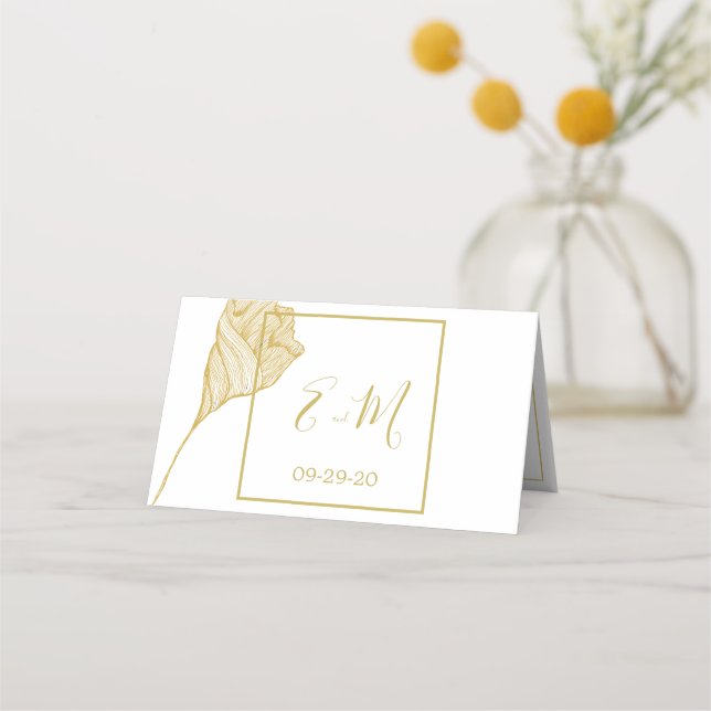 De Placement Carte simple or Floral moderne Mariage (Dos)