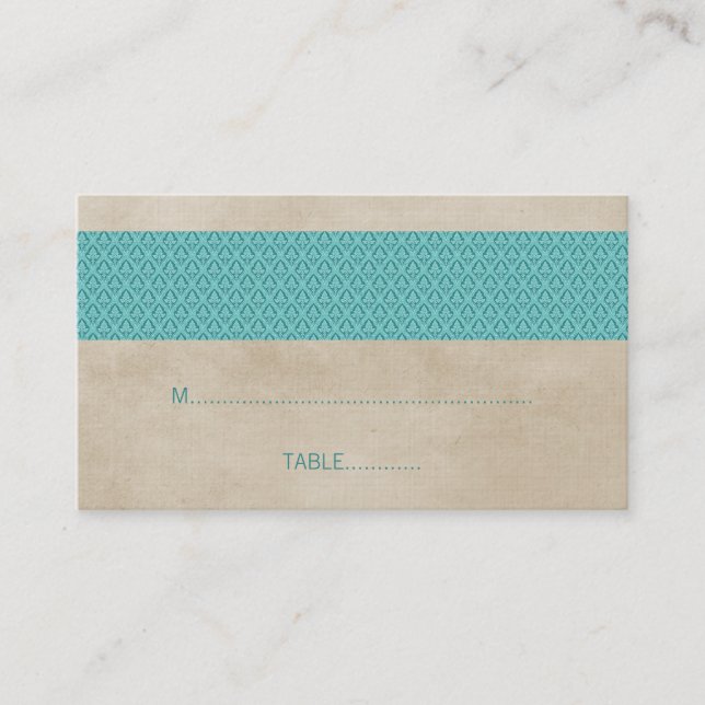De Placement Carte turquoise Rustic Mariage damassé Place (Devant)
