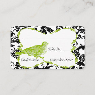 De Placement Carte vintage Oiseau Pomme verte et noire Damas Pl