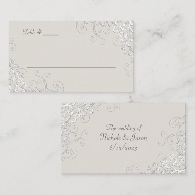 De Placement Chic ivoire et blanc classique Mariage Carte Place (Devant / Derrière)