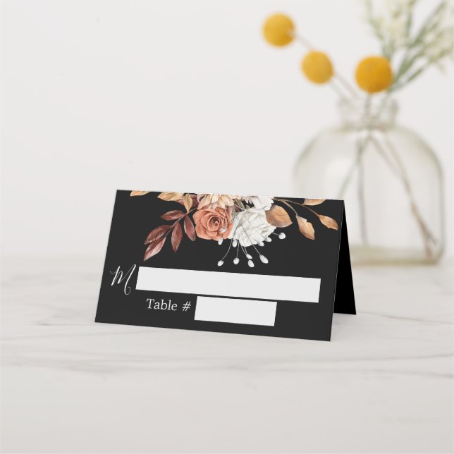 De Placement Chute Floral Bouquet Mariage noir Carte Place (Devant)