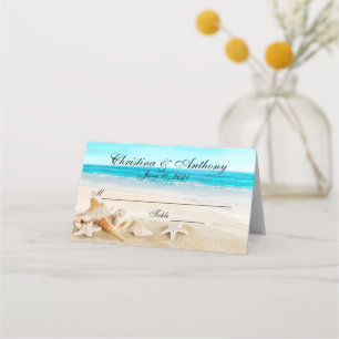 De Placement Coquillages sur la plage Mariage Réception Carte d