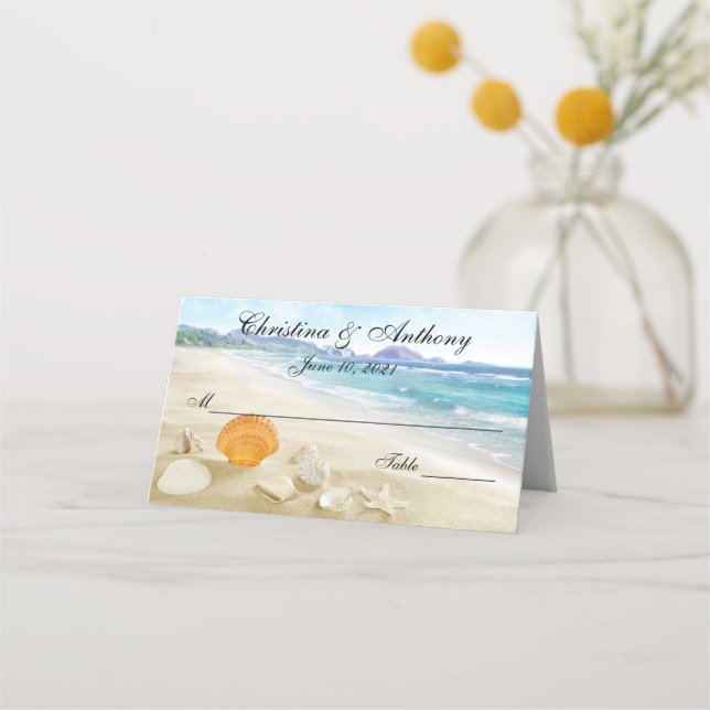 De Placement Coquillages Sur La Plage Mariage Réception Carte L (Devant)