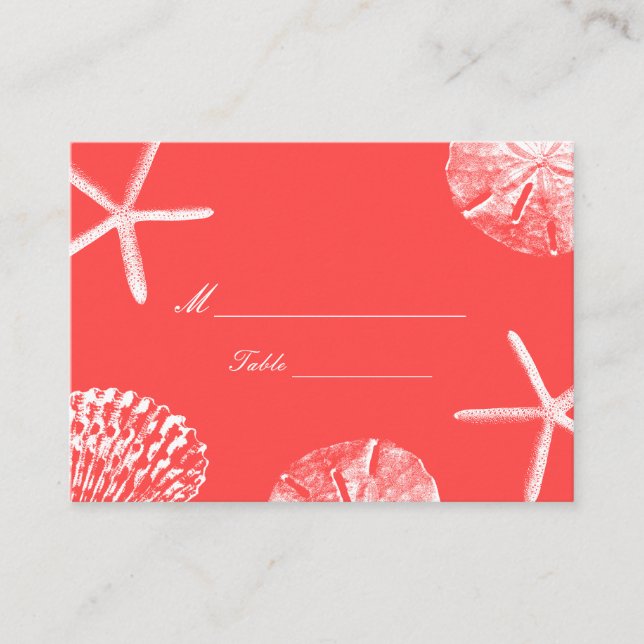 De Placement Coral Red Beach Thème Coquillages Mariage Carte Pl (Devant)
