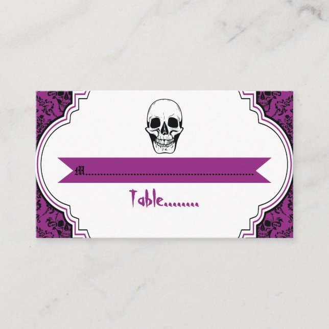 De Placement Crânes damassé violet, noir mariage carte place (Devant)